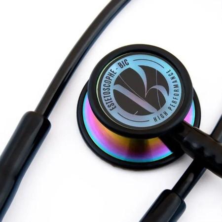 Imagem de Estetoscópio Profissional De Alta Performace Adulto e Pediátrico INOX Cor Black Rainbow BIC