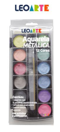 Imagem de Estojo Aquarela 12 Cores Metalica + Acqua Brush + Pincel Leo