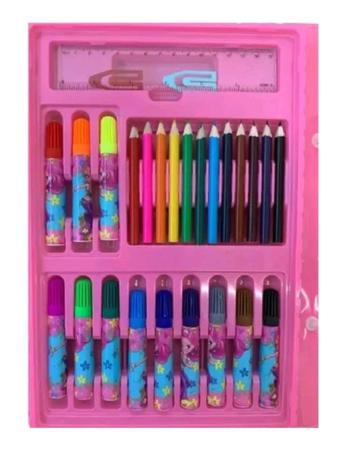 Imagem de Estojo de Pintura Infantil Kit Com 68 Peças Maleta Escolar Colorir e Desenhar Unicórnio