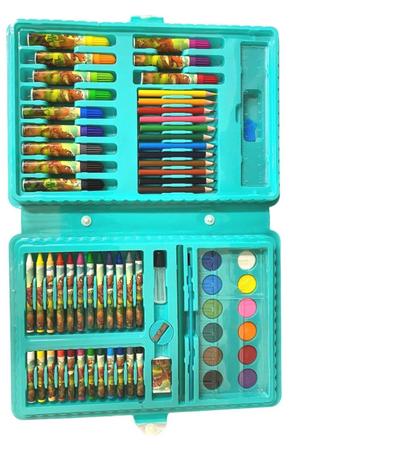 Imagem de Estojo de Pintura Infantil Maleta Escolar Colorir e Desenhar Kit Com 68 Peças Dinossauro