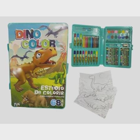 Imagem de Estojo maleta escolar pintura infantil 68 peças dinossauro