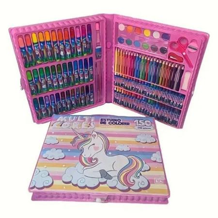 Kit Estojo Escolar Infantil Maleta de Colorir e Desenhar Unicórnio 150  Peças - Fun Game - Kit de Colorir - Magazine Luiza