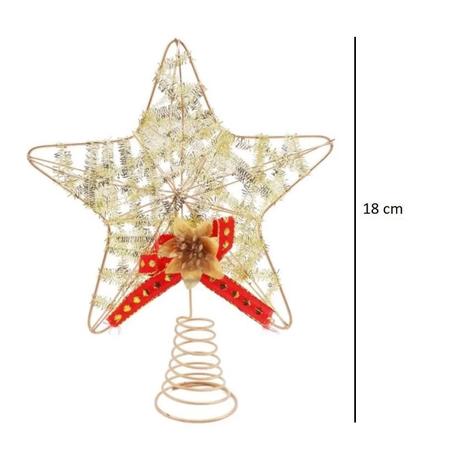 Imagem de Estrela Ponteira Dourada De Metal Para Árvore De Natal 18 Cm