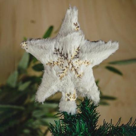 Imagem de Estrela Ponteira Topo de Árvore de Natal Branca e Dourada 20cm  Natal Formosinha