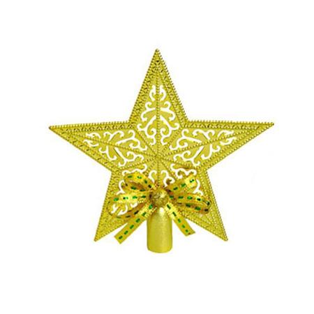 Imagem de Estrela Vazada Ponteira Com Laço Árvore Natal 19cm Dourada Decoração
