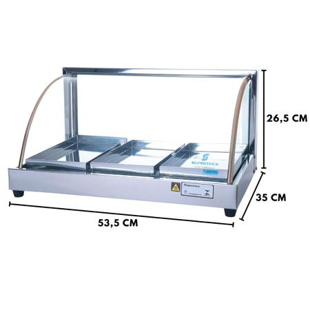 Imagem de Estufa Para Salgados Vidro Curvo 3 Bandejas Expositor Elétrico Inox Supritecs