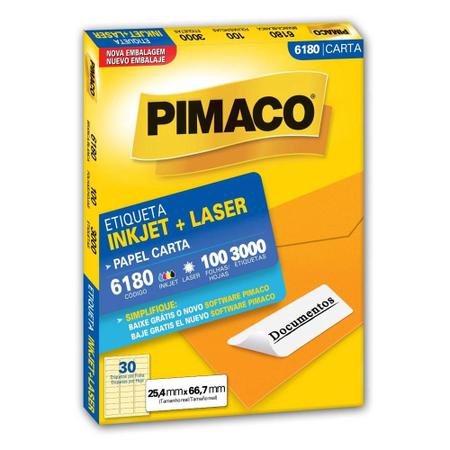 Imagem de Etiqueta p/ imprimir Inkjet Laser Carta Pimaco 6180 c/ 3000 etiquetas