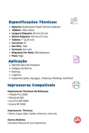 Imagem de Etiqueta Térmica 40Mmx40Mm 1 Coluna Caixa 5 Rolo Yama