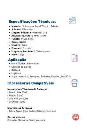 Imagem de Etiqueta Térmica 40Mmx40Mm 2 Colunas Yama