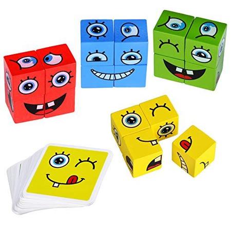 Quebra-cabeças infantil blocos de expressão madeira, montessori educativo,  mudança de face, combinação com pensamento, jogos de lógica, geométrico