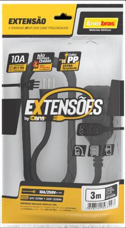 Extensão 3 Tomadas 2P+T 10A Preto 3 Metros Bivolt - Enerbras Imagem de Extensão 3 Tomadas 2P+T 10A Preto 3 Metros Bivolt - Enerbras