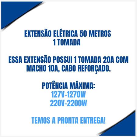 Imagem de Extensão Eletrica 50 Metros Cabo Reforçado 10/20a Profissional