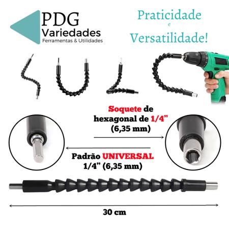 Imagem de Extensão Haste Elo Flexível Pra Parafusadeiras 1/4 Furadeira