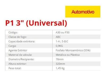 Imagem de Extintor ABC Universal Automotivo 01kg  C/Suporte - Val. 5 Anos
