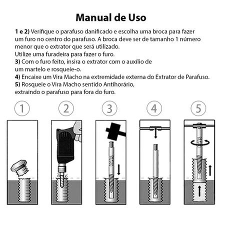 Imagem de Extrator Saca Parafusos Quebrados Danificados 3 à 18MM 5 Peças Brasfort