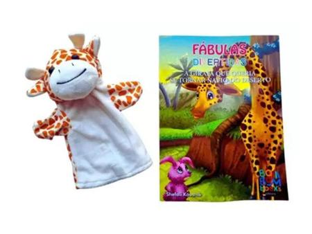 Imagem de Fábulas Divertidas - 2 Livros + 2 Fantoches Para Crianças - Elefante e Girafa