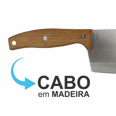 Imagem de Faca Cutelo de Cozinha Cabo Madeira Lâmina Aço Inox Machadinha 6 Polegadas 28cm Utensílio de Corte