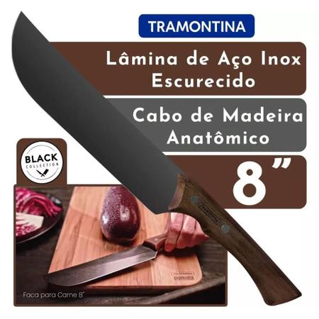 Faca para Carne Tramontina Churrasco Black com Lâmina em Aço Inox  Escurecido e Cabo de Madeira 10 - 22841110 - Distribuidora Tropical Santos