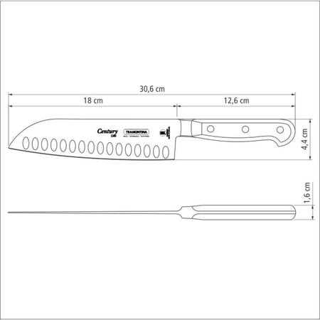 Imagem de Faca Santoku Tramontina Lâmina 7'' de Inox Century Preto