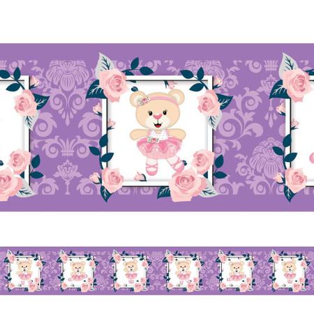 Imagem de Faixa Decorativa Ursa Bailarina Quadros Roxo - 100x15cm