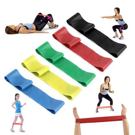 Imagem de Faixa Elástica Para Fisioterapia Yoga Alongamento Pilates Kit 5