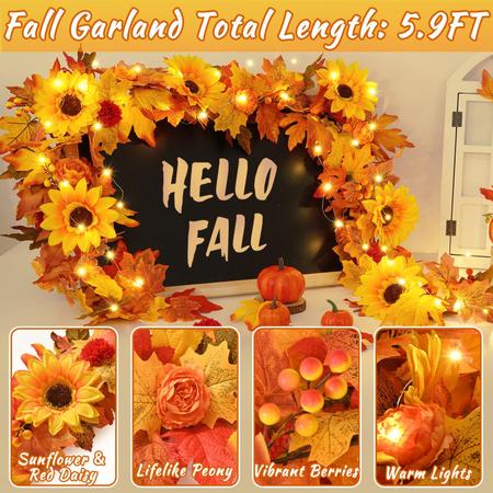 Imagem de Fall Garland Elyum Guirlanda de outono de 1,8 m com luzes Sunflower Maple