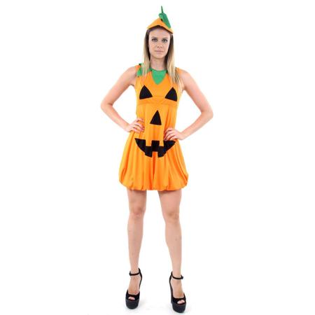 Fantasia Halloween Abóbora Feminina Adulto Vestido c/ Tiara - 7 Artes BrinQ  Fantasias