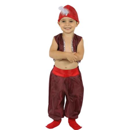 Imagem de Fantasia Aladim Masculino Infantil Bebê Com Acessórios e Turbante Príncipe Carnaval Festa Árabe
