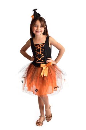 Fantasia Menina Infantil Festa Halloween Bruxa Laranja Tule