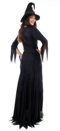 Fantasia Feminina Adulto Vestido Preto Luxo Halloween Dia das Bruxas