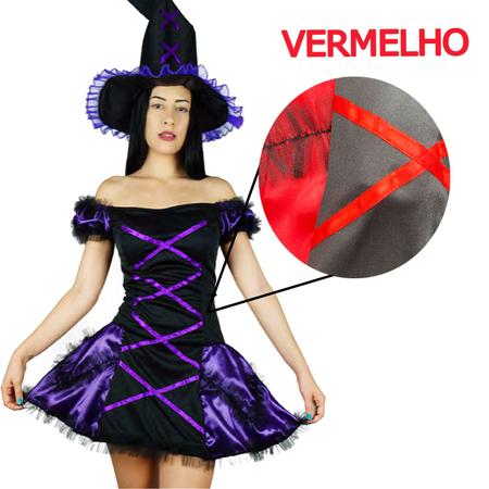Imagem de Fantasia Bruxa Vestido Trançado Luxo Festa Halloween Evento