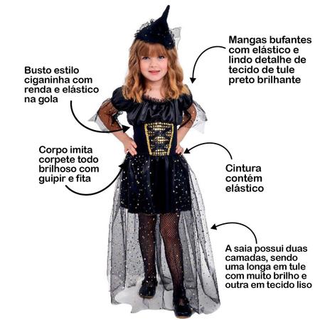 Fantasia Halloween Feminina Bruxa Luxo Com Chapéu - Fantasias Carol CM -  Fantasia - Magazine Luiza
