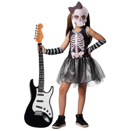 Imagem de Fantasia Caveira Menina Halloween C/ Luva +Máscara