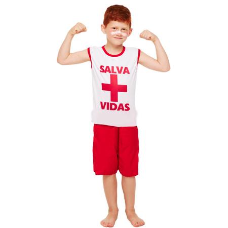 Imagem de Fantasia Conjunto Camisa e Bermuda Salva Vidas Infantil Masculina Fantasias Para Menino Criança