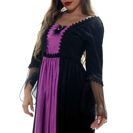 Fantasia Bruxa Moderna Luxo de Halloween Com Chapéu (Roxo, G 44-46)