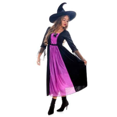 Vestido Medieval bruxa luxo halloween acompanha chapéu - Princesa