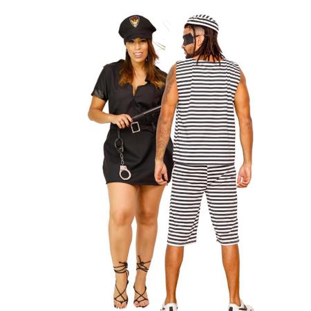 Imagem de Fantasia de Casal Policial e Ladrão Adulto Presidiário 171 Traje para Festa Fantasia Carnaval Halloween Cosplay