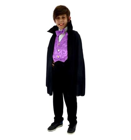 Fantasia Infantil Halloween Roupa Vampiro Drácula Com Capa