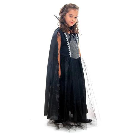 Fantasia Vampiro Feminina Infantil Luxo Com Capa Removível