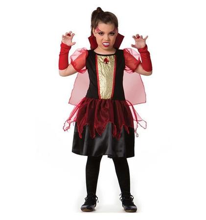 fantasia vampira infantil de luxo com capa removível para Halloween