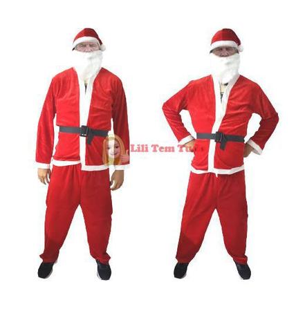 Fantasia de Papai Noel Masculino Roupa Natal Gorro Veludo