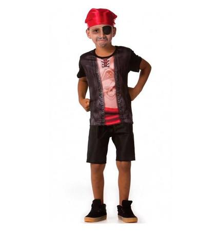 Fantasia de Pirata Infantil Halloween Masculino Com Bandana e Tapa