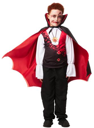 Fantasia Drácula Vampiro Halloween Infantil Roupa + Capa Top