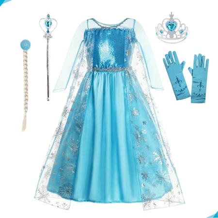 Imagem de Fantasia Elza Vestido Frozen Infantil Luxo Disney Com Capa e Acessórios