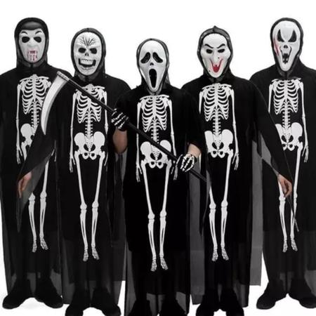 Manto Black Death para festa de Halloween, capa para crianças e adultos,  esqueleto de caveira, traje de baile