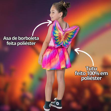 Imagem de Fantasia Fada Arco-iris Com Asa E Tutu Para Menina Infantil Colorida Criança Toymaster