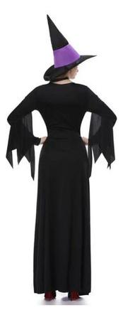 Fantasia Halloween Feminina Vestido De Bruxa Midi C/ Chapéu - H2