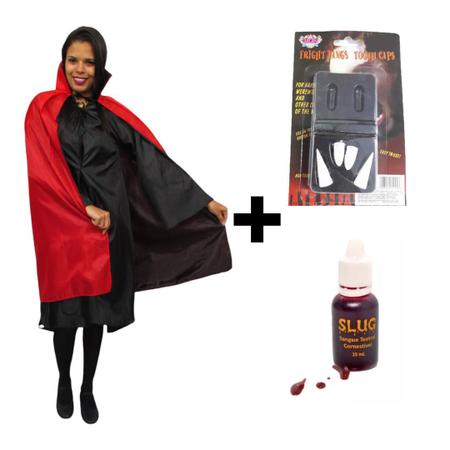 Fantasia de Halloween Masculina Adulto Vampiro de Luxo Com Capa e