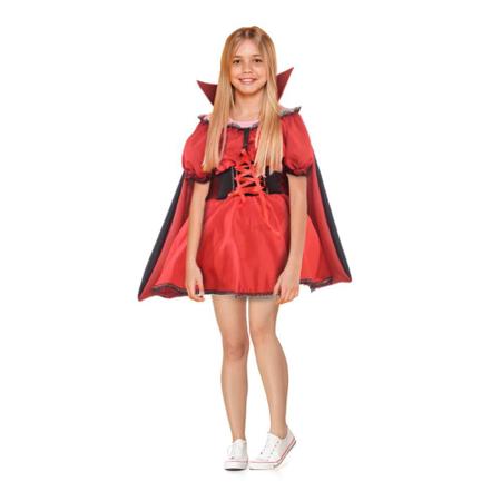 fantasia vampira infantil de luxo com capa removível para Halloween