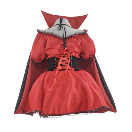 Fantasia Vampira Infantil Luxo Filó com Capa de Halloween